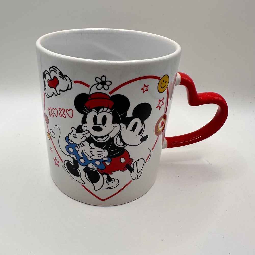 Disney Mickey Minnie Mouse Heart Handle Ceramic Mug 20oz Silver Buffalo XOXO Red